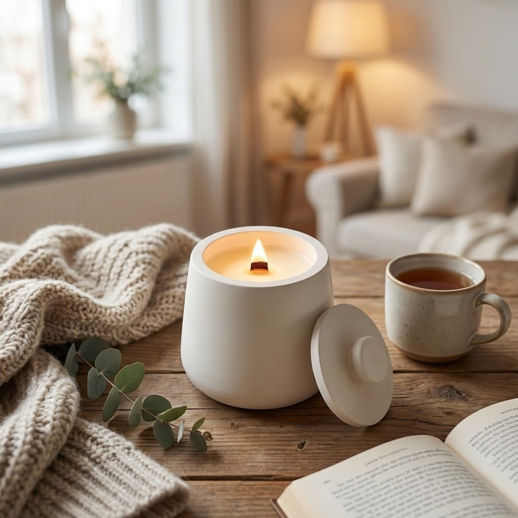 🕯️ Duftkerze in handgefertigter Gipsschale mit Deckel