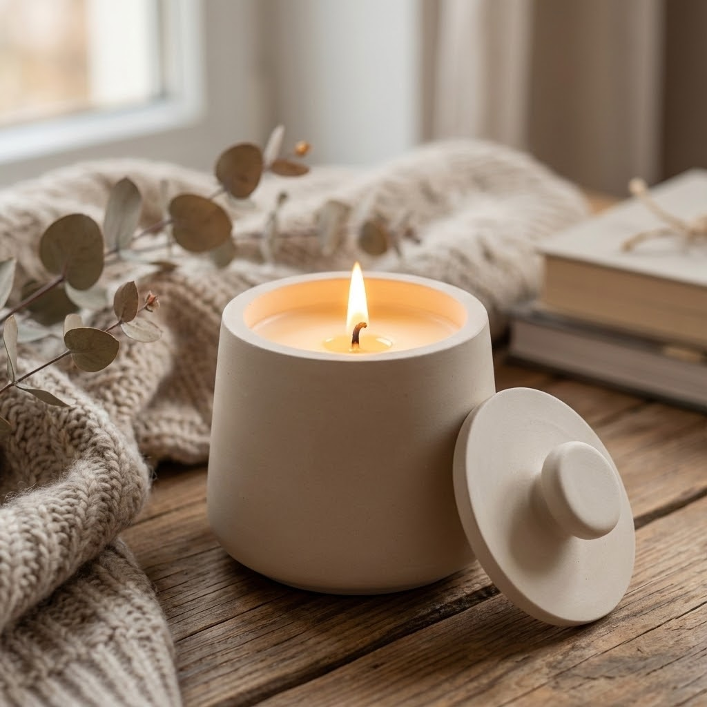 🕯️ Duftkerze in handgefertigter Gipsschale mit Deckel