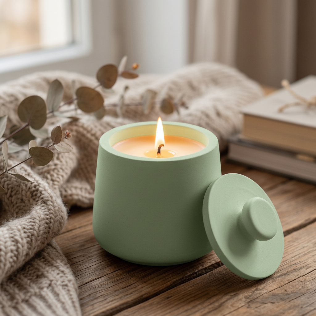 🕯️ Duftkerze in handgefertigter Gipsschale mit Deckel